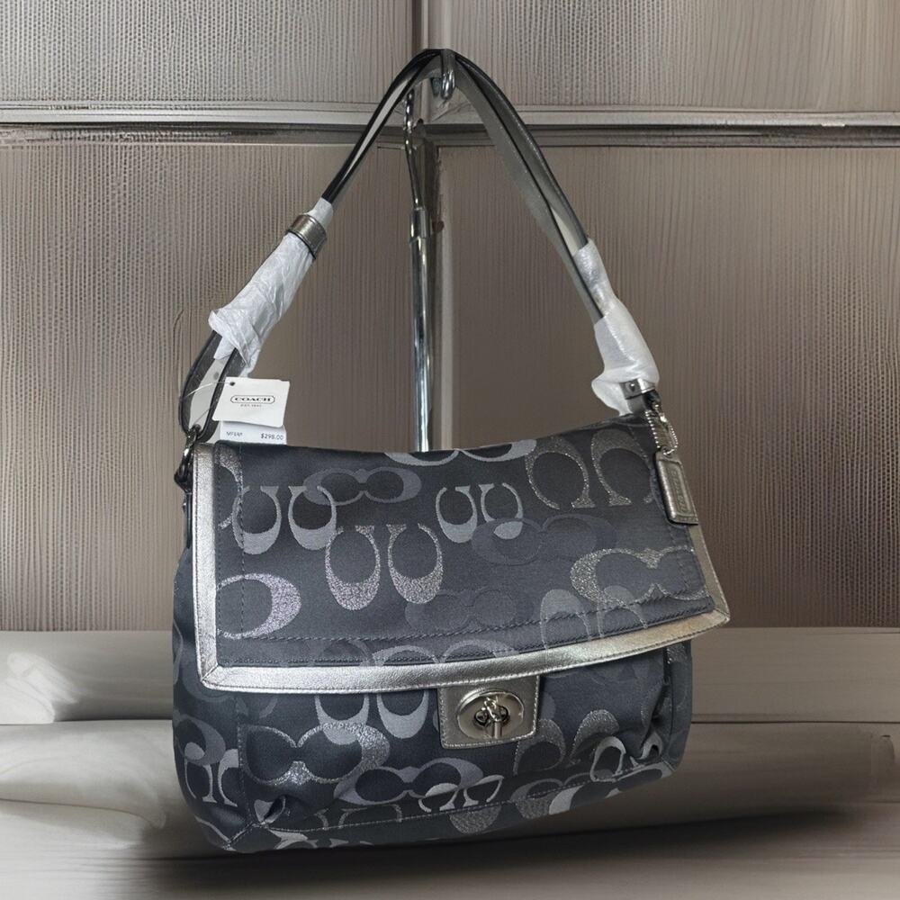 Coach Shoulder Penelope Sig Flap Bag F20461 NWT Rare Discontinued Grey/Silver - Picture 3 of 14